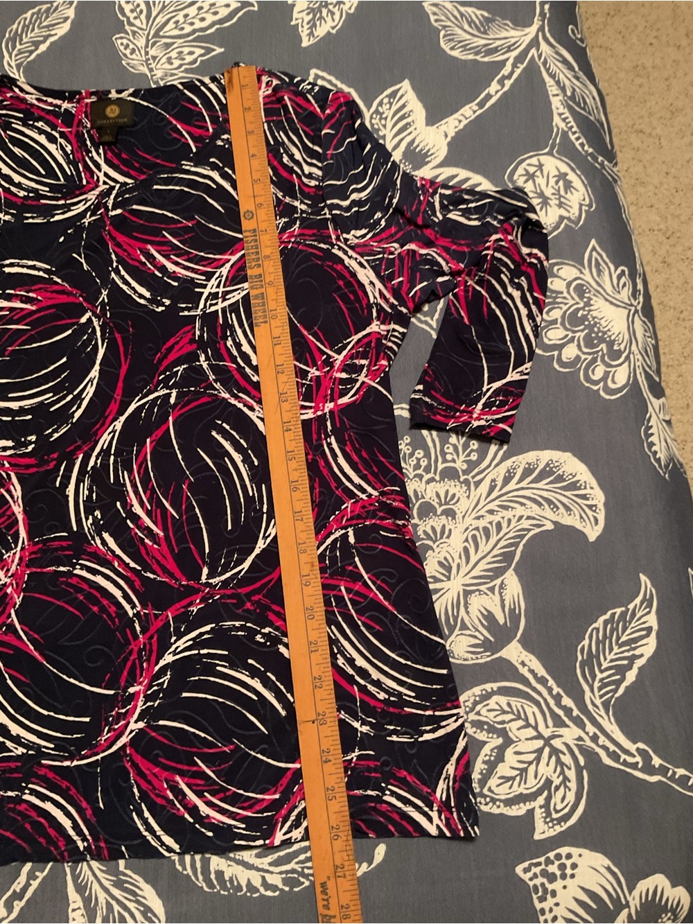 JM Collection Navy Blue Pink White Swirl Print Women's Skirt - Picture 7 of 8